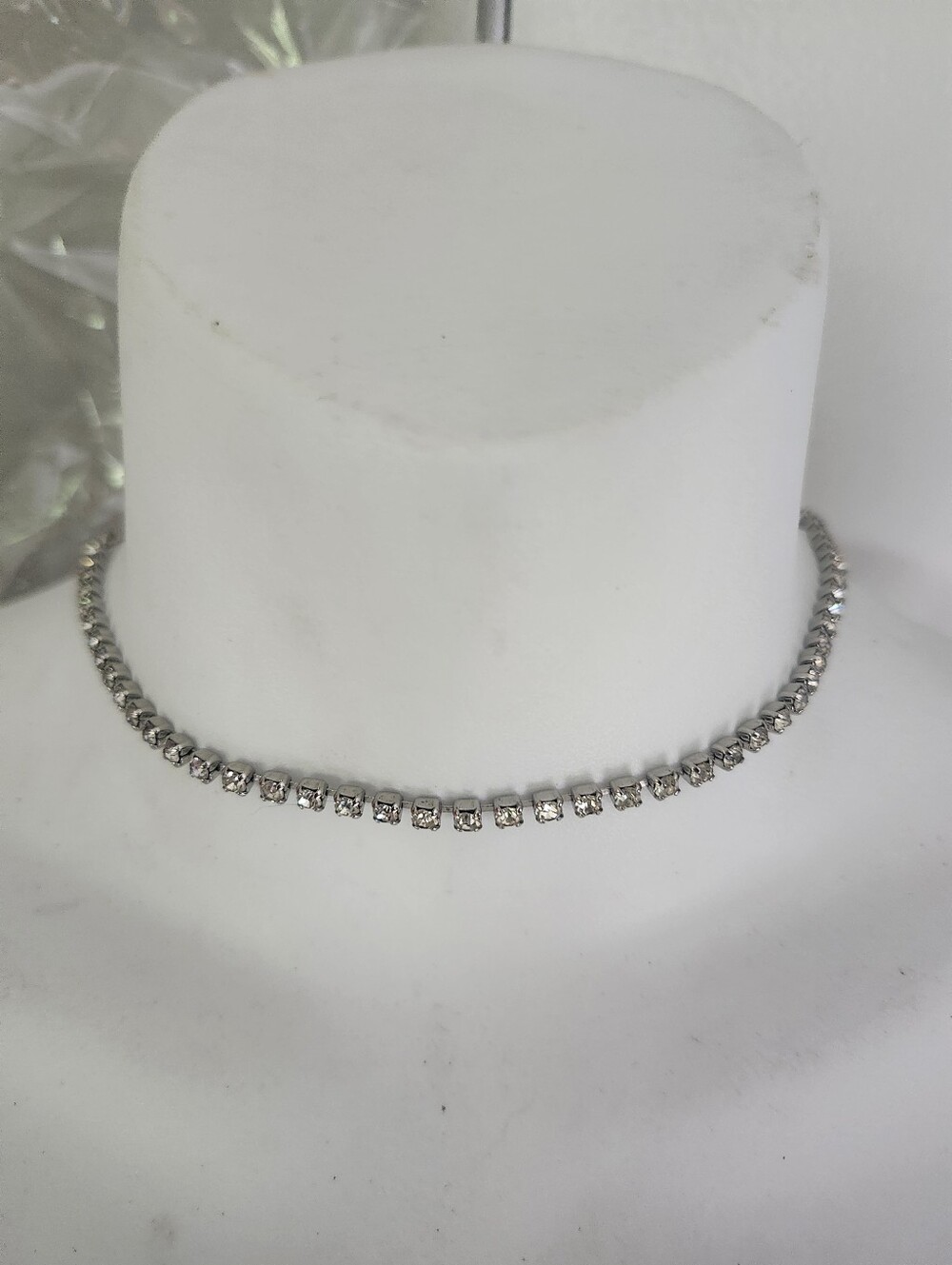 Silver Rhinestone Tennis Choker Necklace - 14.5 Inches